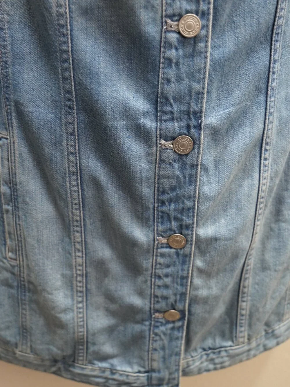 Chico’s Elongated Denim Worn Look Jacket size 1